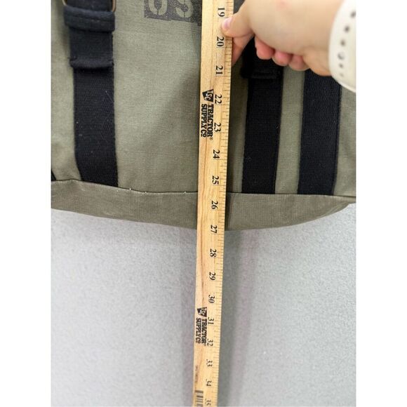 Mona B Womens Khaki Green Leather Upcycled Strapped Canvas USA Tote Bag - Picture 5 of 11